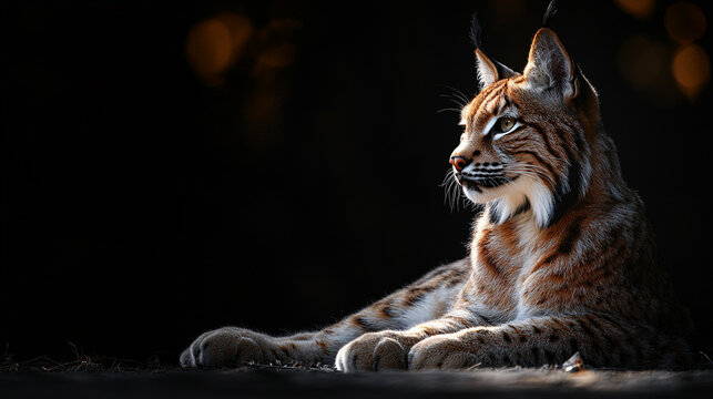 Portrait of Iberian lynx. wild cat animal isolated on black background.
