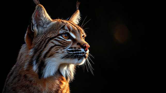 Portrait of Iberian lynx. wild cat animal isolated on black background.
