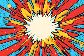 Fototapeta premium Comic Pop Art Explosions Logo Design. Red sunburst background