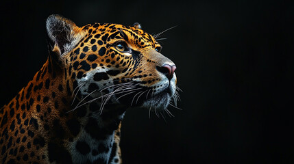 Obraz premium Portrait of Jaguar. wild animal isolated on black background. Copy space
