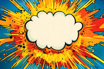 Comic Pop Art Explosions Logo Design. Red sunburst background