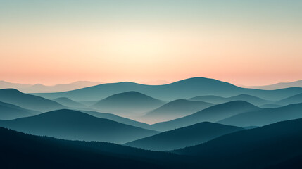 Obraz premium Panoramic scene layers of mountain range. Pink and deep blue color