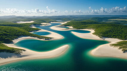 Aerial View of the Breathtaking Lencois Maranhenses Sand Dunes in Brazil with Turquoise Lagoons