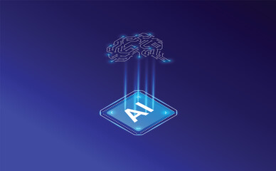 Isometric AI Banner Design: Artificial Intelligence and Modern Graphics, Brain technology vector design.
