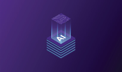 Isometric AI Banner Design: Artificial Intelligence and Modern Graphics, Brain technology vector design.
