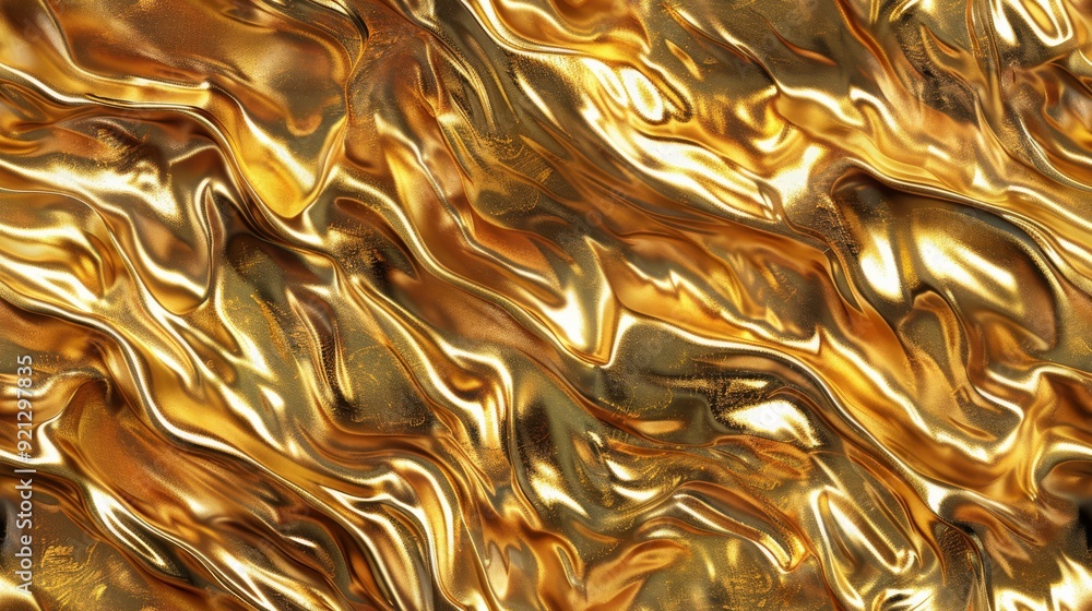 Poster a seamless, richly textured golden fluid that captivates with its elegant swirls and a spectrum of v