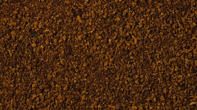 Chaga coffee or Chaga tea powder, close-up. Antioxidant, boosts immune system, has detox quality, improves digestive. Video 4K, Rotating.