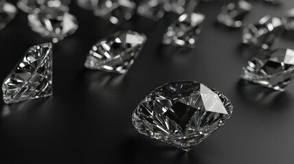 Sparkling Elegance: Diamonds on Black Background with Copy Space. Generative AI