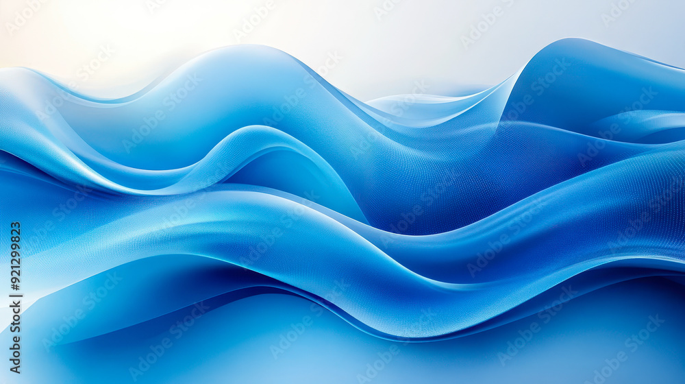 Poster abstract blue wave design with smooth curves and fluid gradient motion on minimal background, ideal 