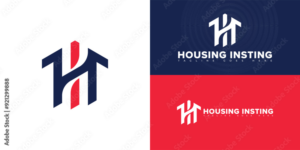 Poster abstract initial letter hi or ih in blue-red color isolated on multiple background colors. the logo 