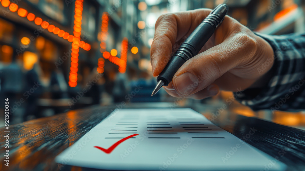 Poster businessman checking documents for project approval and business performance evaluation in modern of