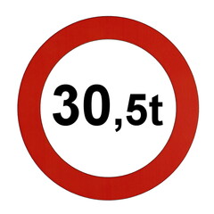 Illustration des Straßenverkehrszeichens "Maximal zulässiges Gesamtgewicht 30,5t"	