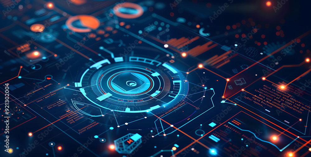Poster vector abstract security system concept with a fingerprint on technology background design
