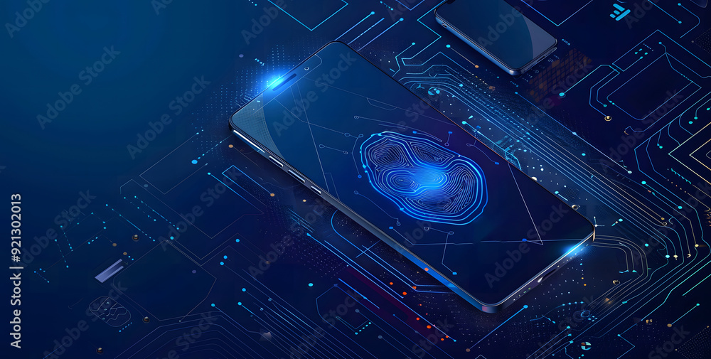 Poster vector abstract security system concept with a fingerprint on technology background design