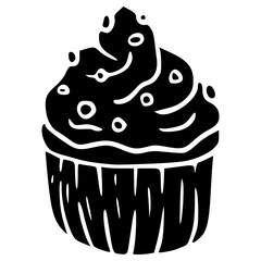 cupcake with cream and sprinkles topping hand drawn glyph icon
