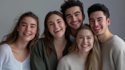Fototapeta premium Photorealistic group of smiling friends having a good time, joyful and lively mood, World Smile Day
