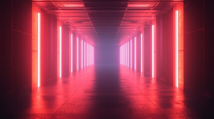 Fototapeta premium Explore a Futuristic Neon Corridor with a captivating Red Lighting Effect that enchants