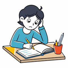 Hard to do the homework  Art vector illustration