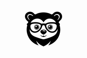 A cute bear logo face with black glasses white background