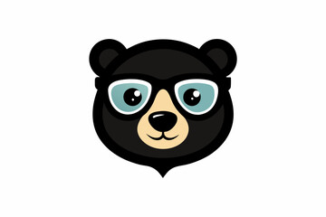 A cute bear logo face with black glasses white background