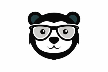 A cute bear logo face with black glasses white background