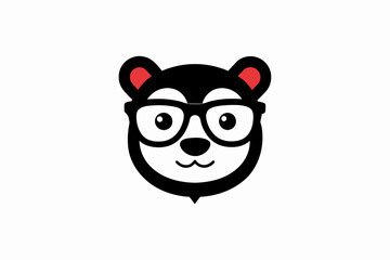 A cute bear logo face with black glasses white background