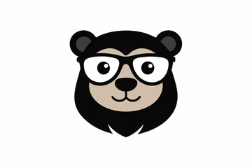 A cute bear logo face with black glasses white background