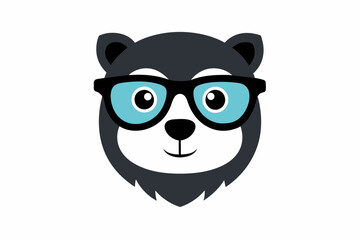 A cute bear logo face with black glasses white background