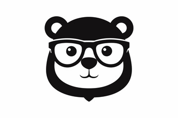 A cute bear logo face with black glasses white background