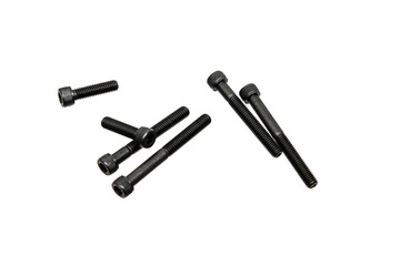 Black bolts for the tool hex. Modern fastening elements. Isolate on a white back