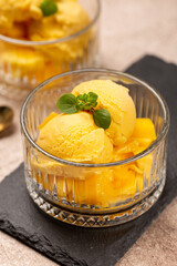 Natural mango ice cream in glass cremans