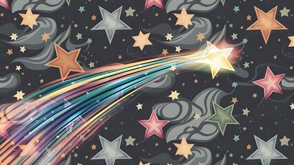 Cute colorful star backgorund, shooting star celestial wallpaper design, seamless repeating backgorund design