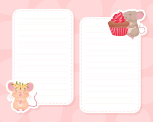 Empty Note Card with Cute Little Mouse Character Vector Template