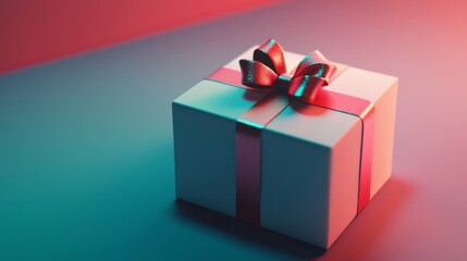 Obraz premium An Elegant Gift Box wrapped in Ribbon on a Colorful Background, perfect for any occasion