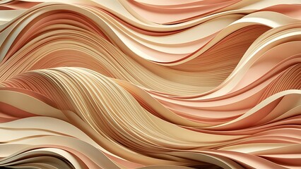Abstract, colorful wallpaper with waves in peach and cream tones