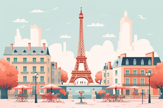 Paris in flat art style