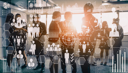 Human Resources Recruitment and People Networking Concept. Modern graphic interface showing...