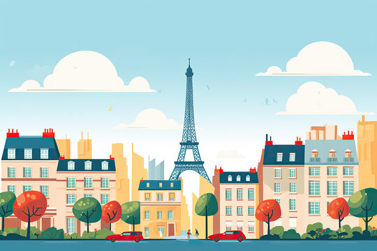 Paris in flat art style