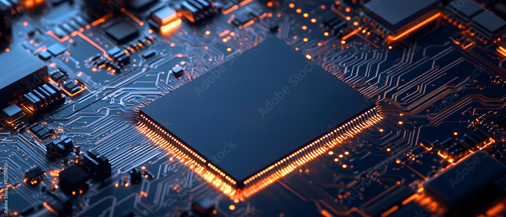 Poster a close-up view with the acronym cpu displayed on a microchip, representing the concept of central p