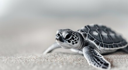 Fototapeta premium Young Sea Turtle Crawling on Sandy Beach at Dawn