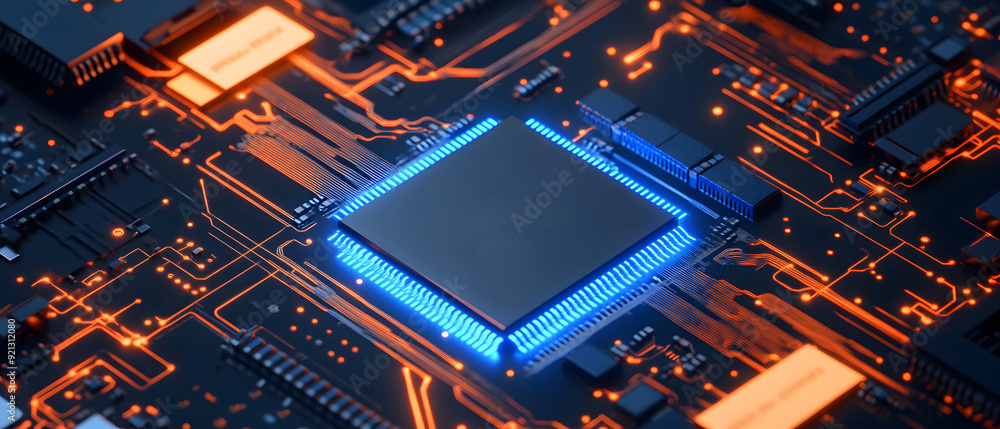 Poster a close-up view with the acronym cpu displayed on a microchip, representing the concept of central p