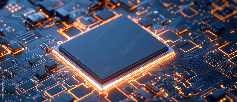 Poster a close-up view with the acronym cpu displayed on a microchip, representing the concept of central p