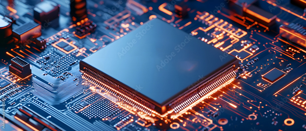 Poster a close-up view with the acronym cpu displayed on a microchip, representing the concept of central p