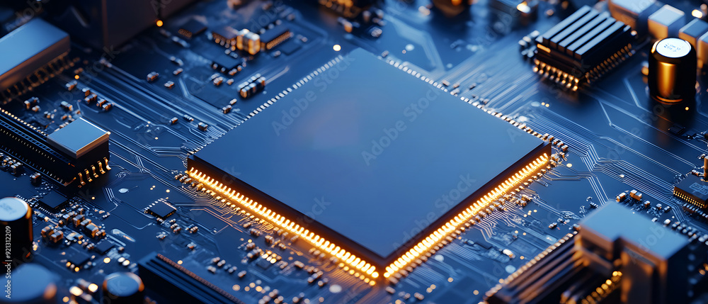 Poster a close-up view with the acronym cpu displayed on a microchip, representing the concept of central p