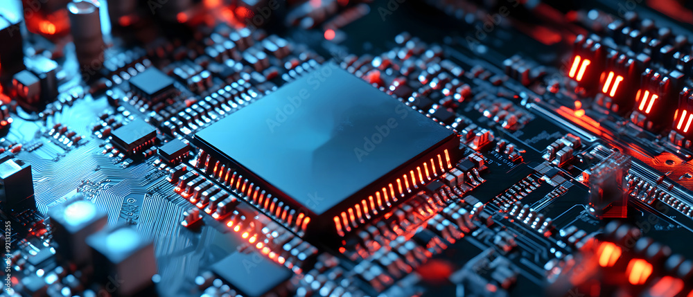 Poster a close-up view with the acronym cpu displayed on a microchip, representing the concept of central p