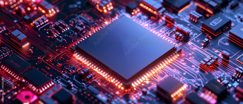 Poster a close-up view with the acronym cpu displayed on a microchip, representing the concept of central p