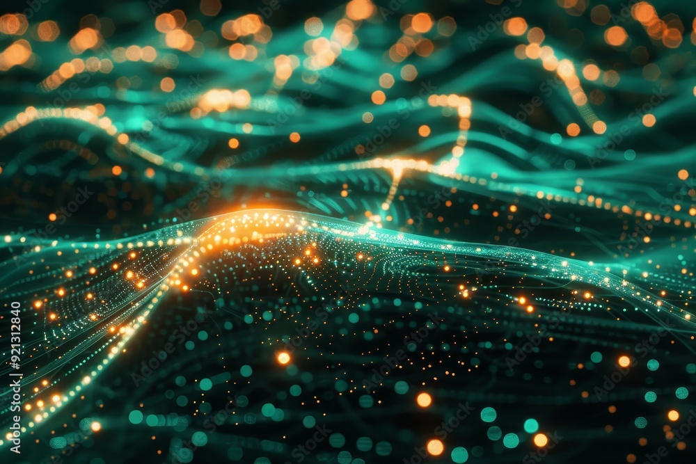 Poster abstract network of glowing pathways and intersecting lines forming a complex structure, interconnec