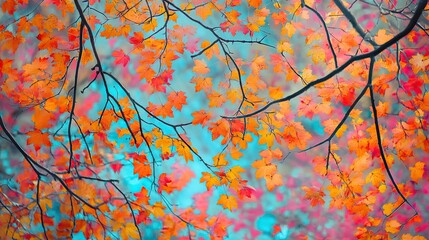 Autumn yellow leaves of tree in autumn park. Fall background with sun lights and Beautiful nature landscape. AI generated image