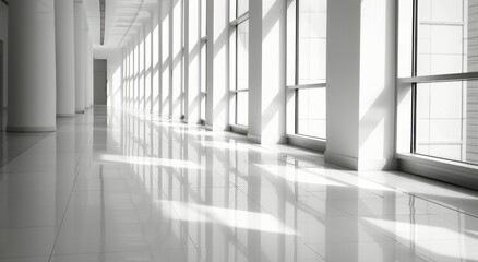 Modern Interior Hallway With Natural Light Streaming Through Windows at Midday