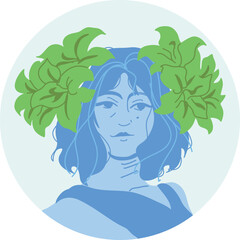 Vector icon of a female face, featuring Art Nouveau design with Victorian and Art Deco influences.